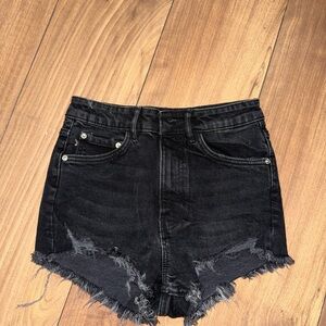 Zara Black Jean Shorts Distressed Raw-Edge Hem